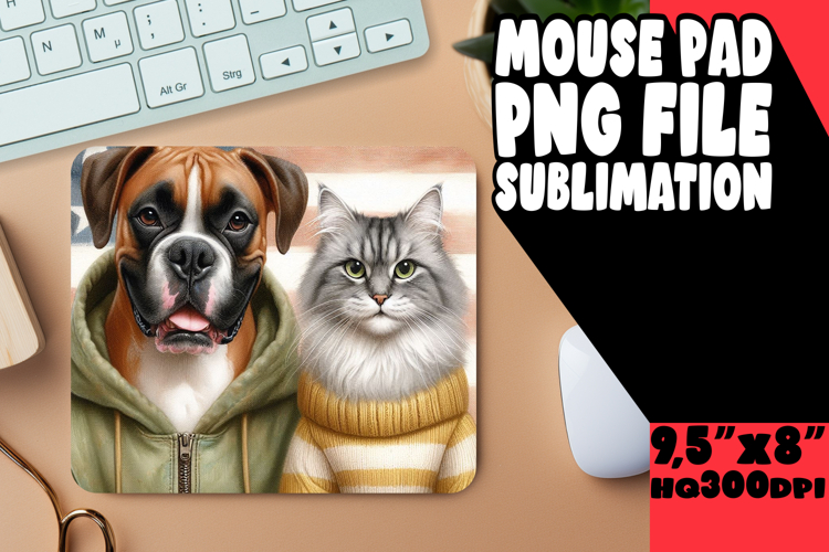 Vibrant mouse pad SUBLIMATION PNG, Dog and cat