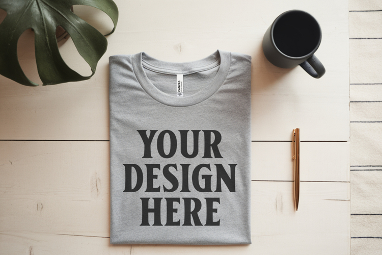 Athletic Heather Bella Canvas 3001 Flat Lay T-Shirt Mockup