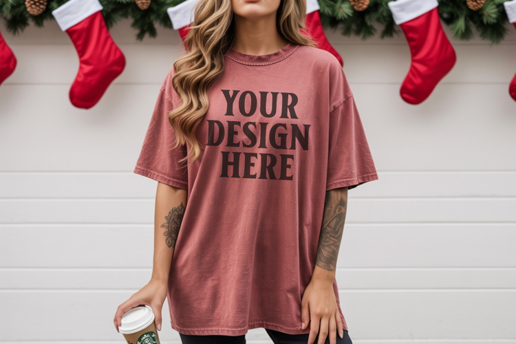 Christmas Comfort Colors 1717 Brick TShirt Mockup, CC 1717