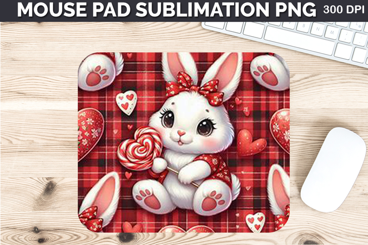 Watercolor Bunny Mouse Pad Sublimation - Valentines PNG