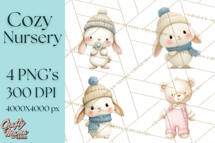 Knitted Nursery Animal Clipart PNG, Cozy Watercolor Baby Fox