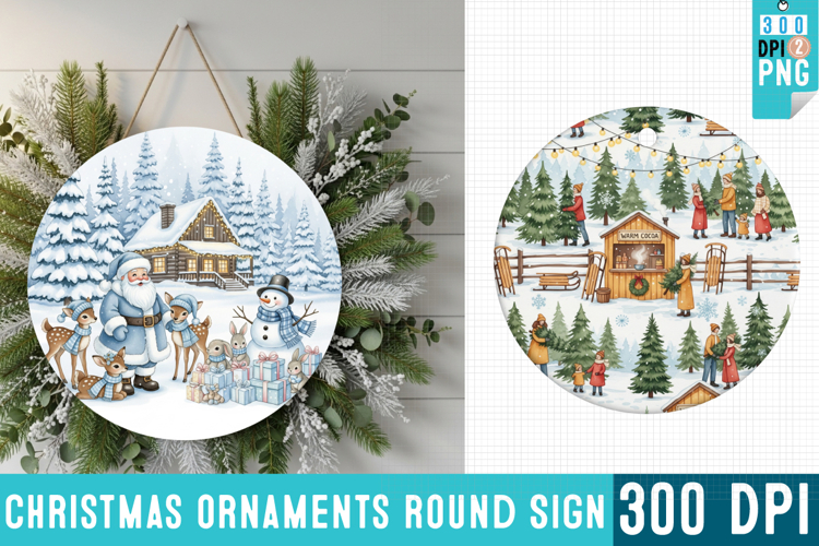 Christmas Ornaments Round Sign PNG, Christmas Round Sign PNG