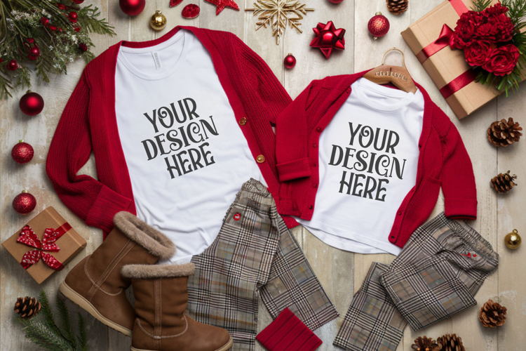 Christmas Family Matching Flat Lay T-Shirt Mockups