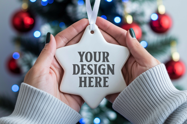 Christmas Star Ceramic Ornaments Mockup