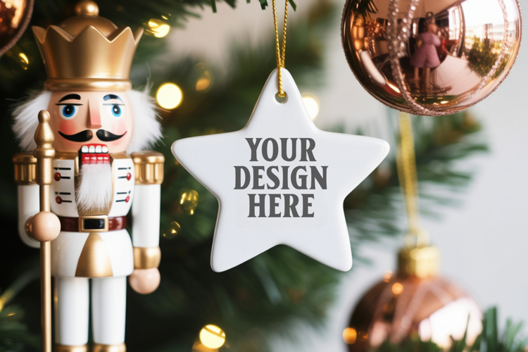 Christmas Star Ceramic Ornament Mockup | Cozy Boho Holiday D