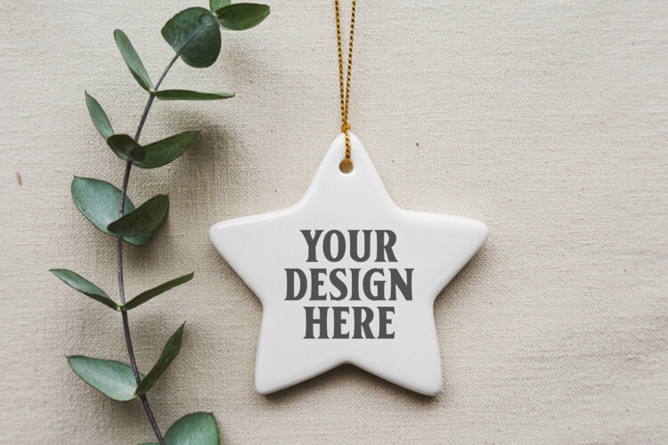 Christmas Star Ceramic Ornaments Mockup | Holiday Star Ornam example image 1