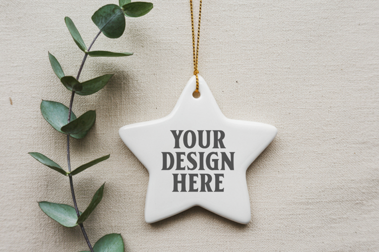 Christmas Star Ceramic Ornaments Mockup | Holiday Star Ornam