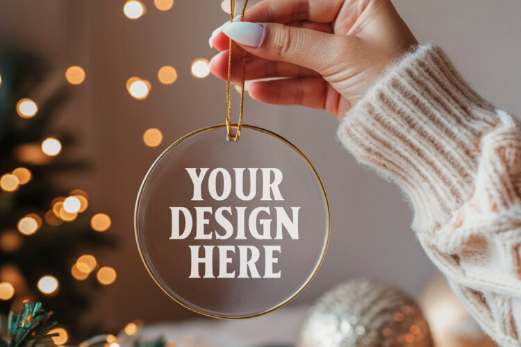 Acrylic Christmas Ornament Mockups | Clear Holiday Ornament example image 1