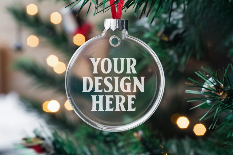 Acrylic Christmas Ornament Mockups | Clear Round Holiday