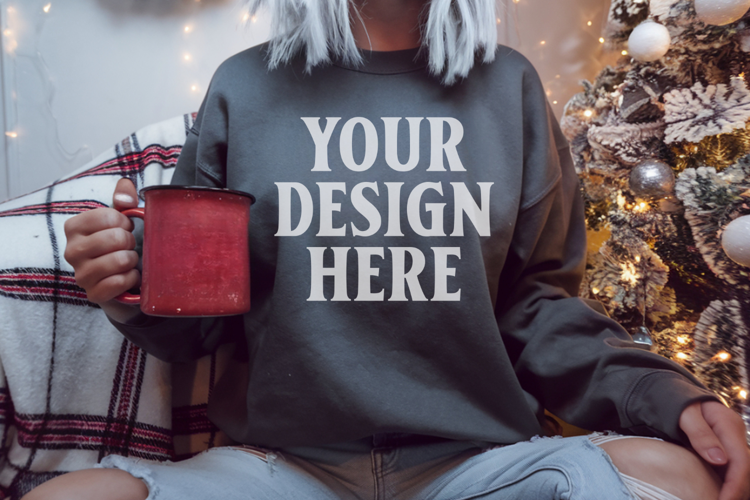 Comfort Colors 1566 Pepper Sweatshirt Mockup Real Model
