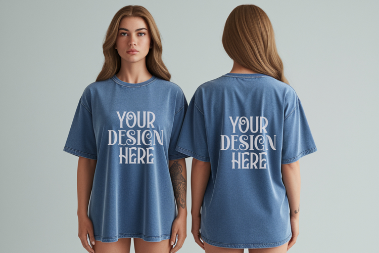 Comfort Colors 1717 Blue Jean Front & back T shirt mockups