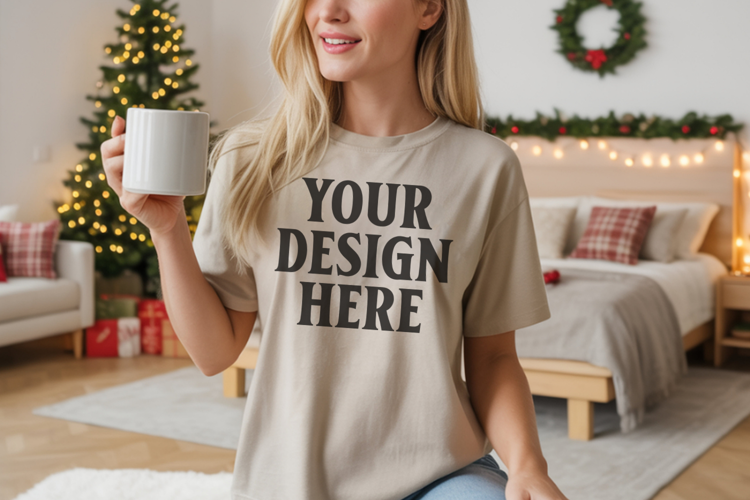 Comfort Colors 1717 Ivory Christmas T-Shirt Mockup, Boho