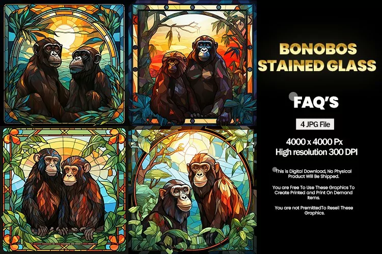 Bonobos Stained Glass Square Coaster - 04 Variations