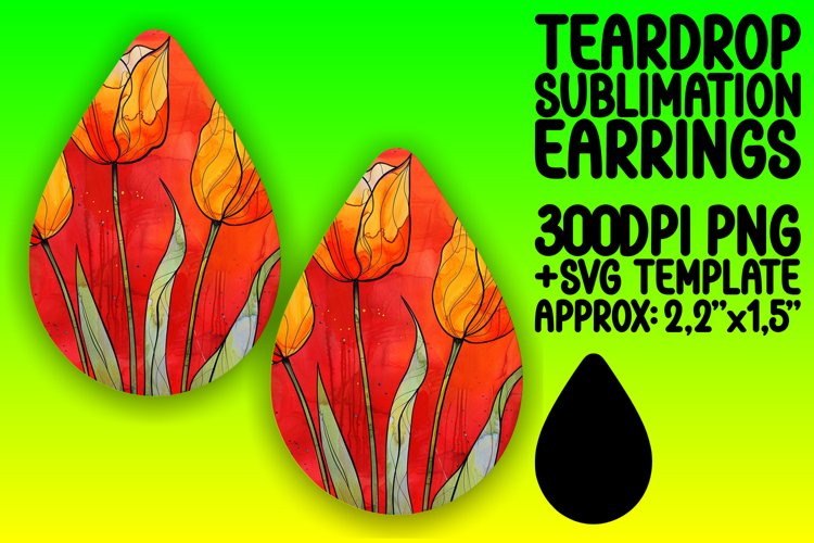 Floral Teardrop Earring Pattern - Sublimation Design