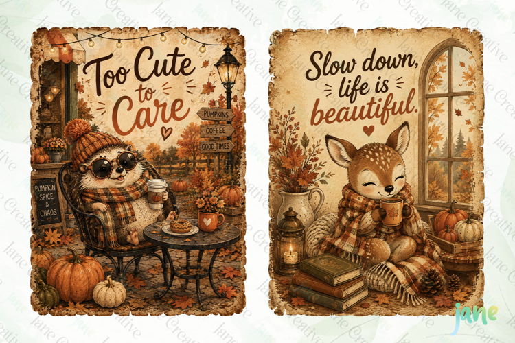 Vintage Cozy Autumn Card Clipart