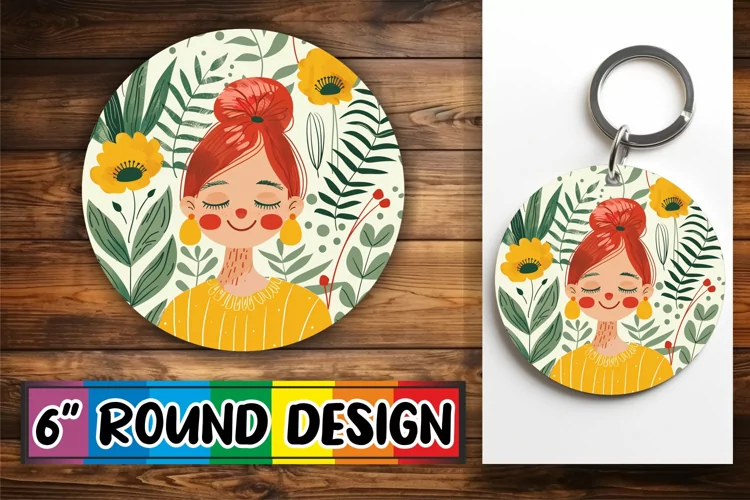 Feminine Floral Portrait Round Design PNG