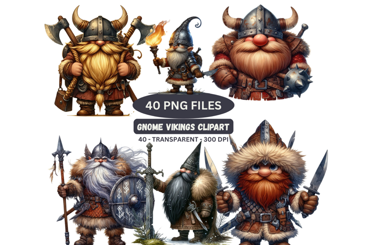 Viking Gnome Warrior Clipart PNG Bundle Fantasy Gnomes