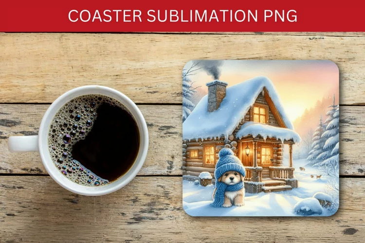 square coaster - christmas winter wooden house
