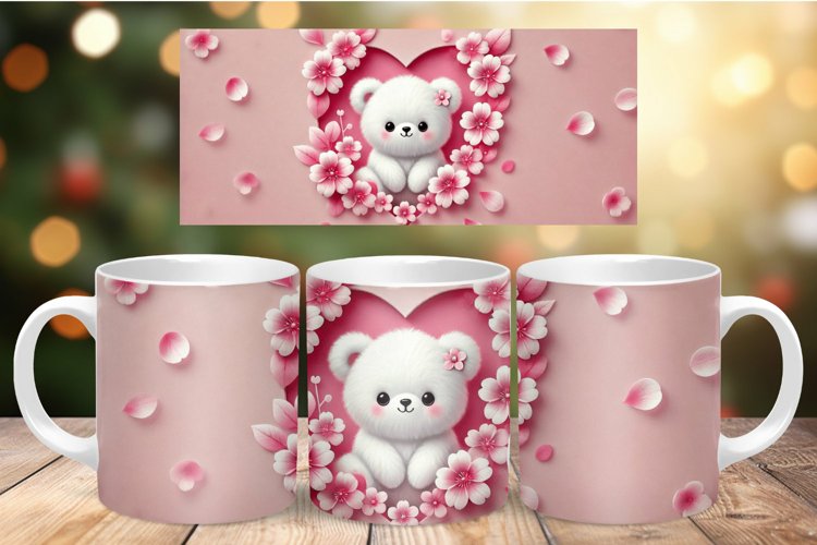 Valentine Mug Wrap Sublimation - baby bear love heart