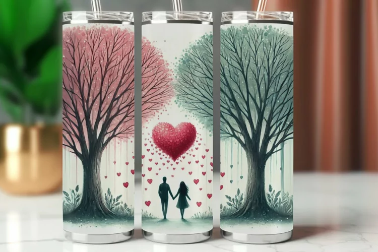 Valentine Tumbler Wrap 20 oz - couple love tree