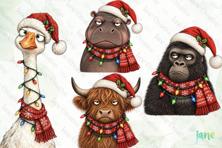 Funny Christmas Animals Clipart example image 1
