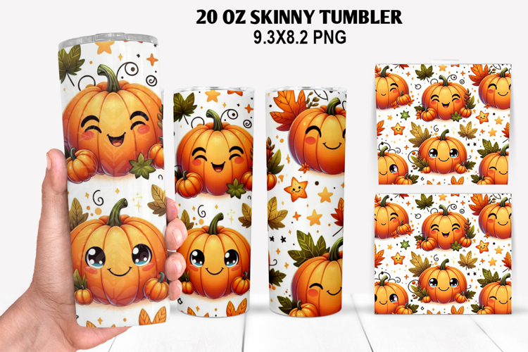 Pumpkin Skinny Tumbler 20oz Wrap Design, Halloween Tumbler