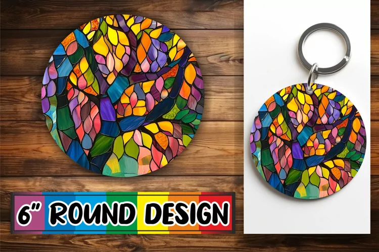 Stained Glass Tree Keychain Colorful Sublimation Art