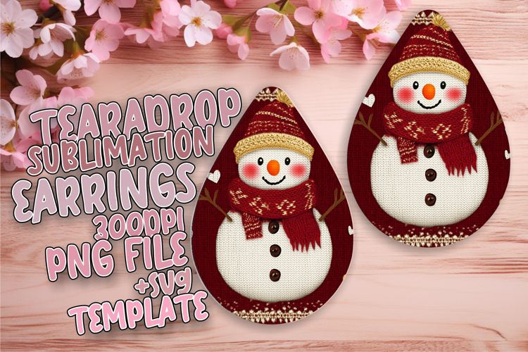 Creative Teardrop Earrings PNG for Sublimation , Snowman