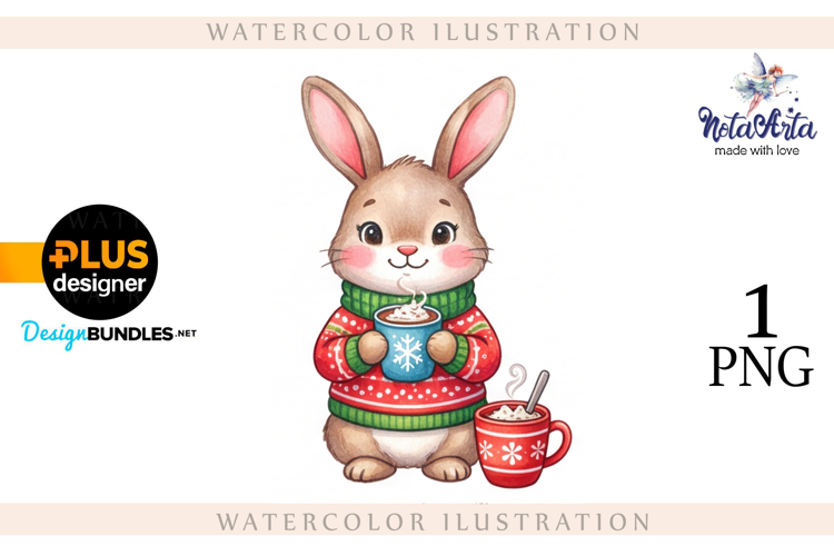 Christmas Bunny in Watercolor Style