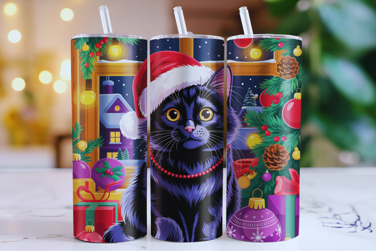 Merry Christmas Cat Tumbler Wrap | Christmas Wrap
