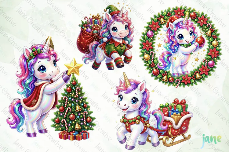 Cute Christmas Unicorn Clipart
