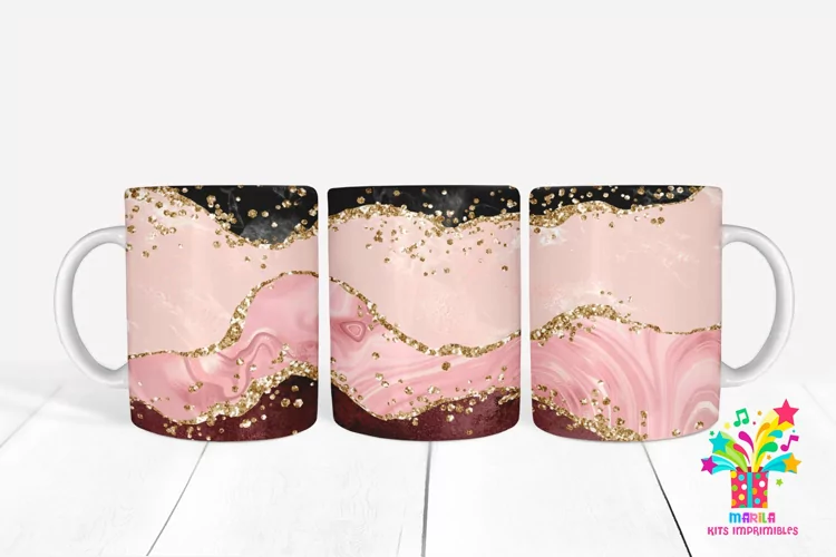 Pink Glitter Agate Mug Sublimation / Agate Mug Wrap #14
