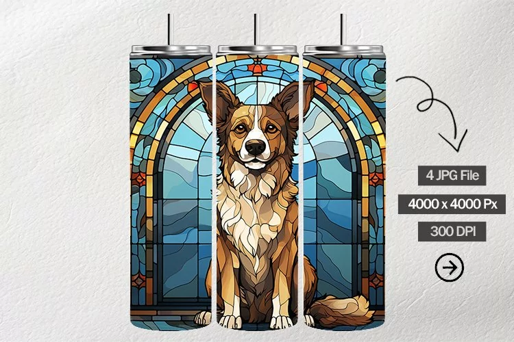 Dog Stained Glass Square Coaster - 04 Variations