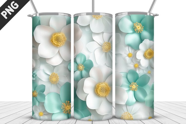 3D White Flowers Tumbler Wrap | Sublimation Design | Tumbler example image 1