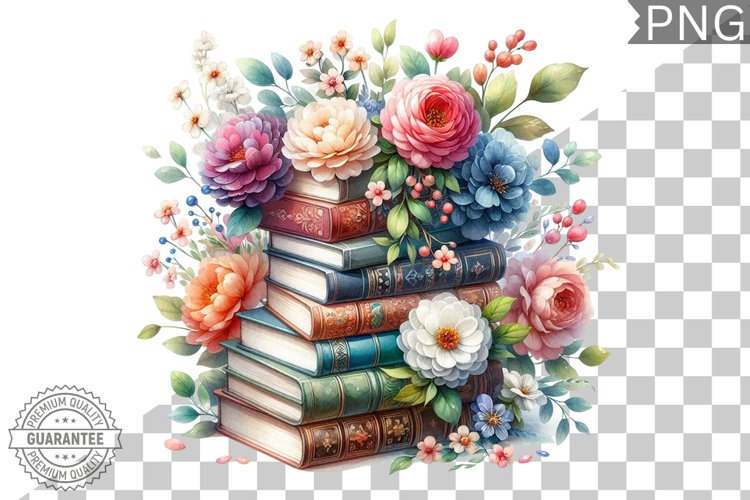 Books Flowers Sublimation- Clipart PNG Design