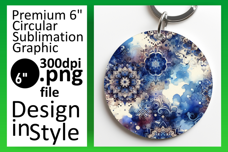 Chic Keychain Circle Design Template , Watercolor Patter example image 1
