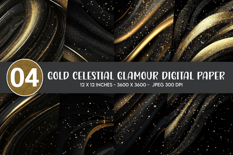 Gold Celestial Glamour Digital Paper