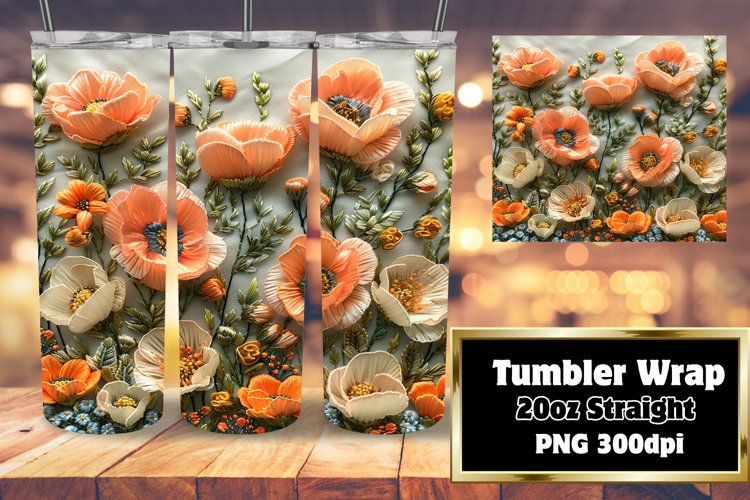 20oz Spring Sublimation Tumbler Wrap - Embroidered Blossoms