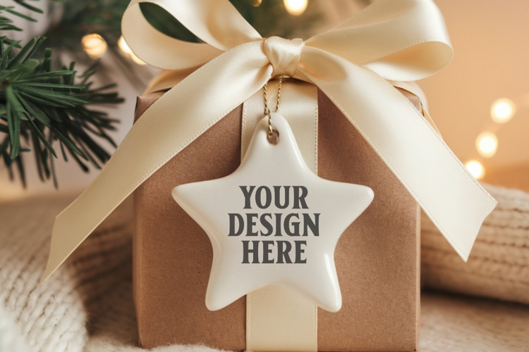 Christmas Star Ceramic Ornaments Mockup | Holiday Star Ornam