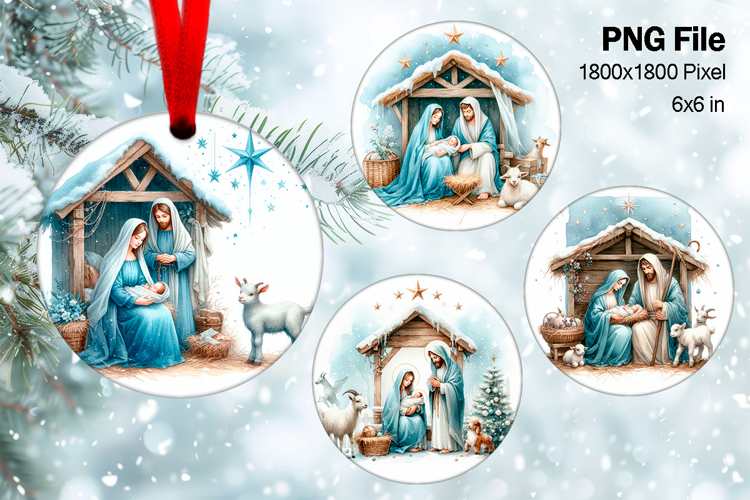 Nativity Scene Christmas Ornament Round Circle Jesus Baby_41