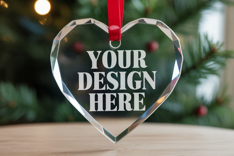Christmas Heart Crystal Glass Ornament Mockups