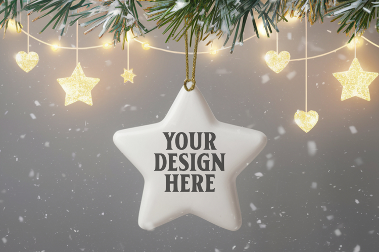 Christmas Star Ceramic Ornament Mockup | Holiday Star Tree