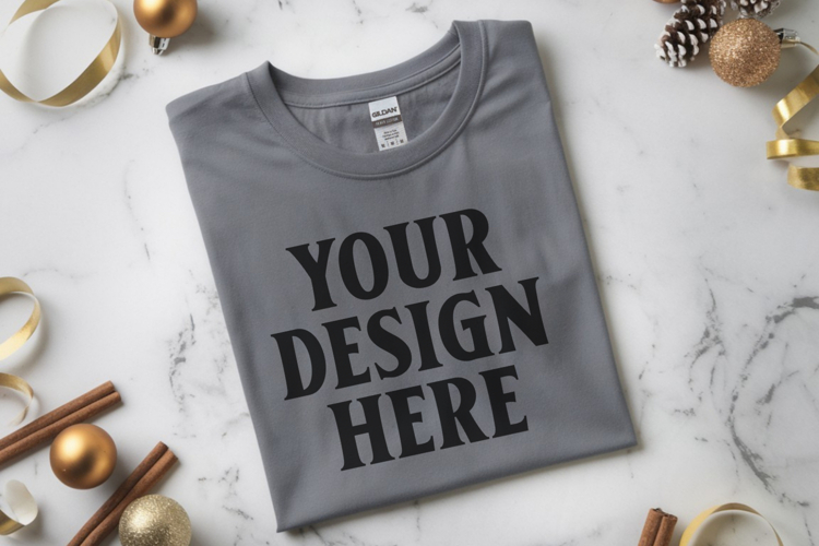 Gildan 64000 Sport Grey Folded Christmas Flat Lay T-shirt