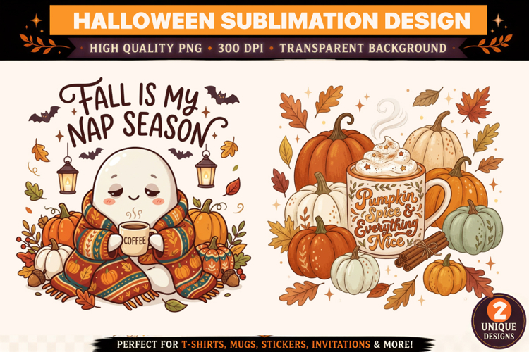 Cute Fall PNG | Cozy Autumn Ghost & Pumpkin Spice Coffee png