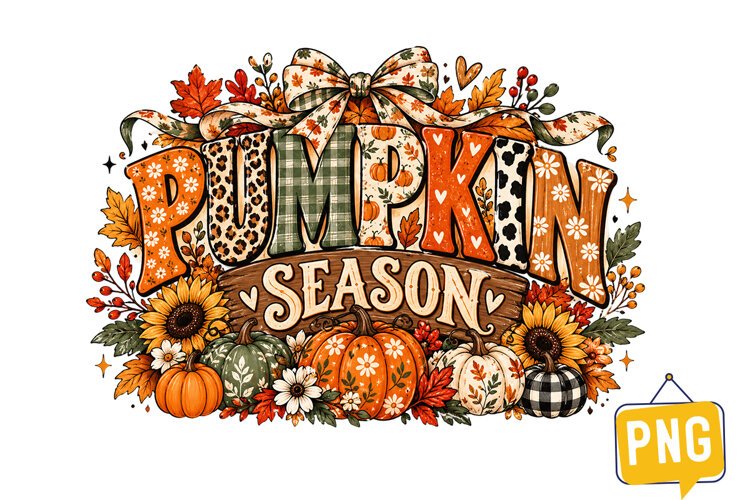Pumpkin Season Fall PNG, Rustic Pumpkin Sunflower Bow Thanks example image 1