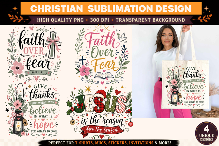 Christian Sublimation PNG Faith Over Fear, Jesus Quote