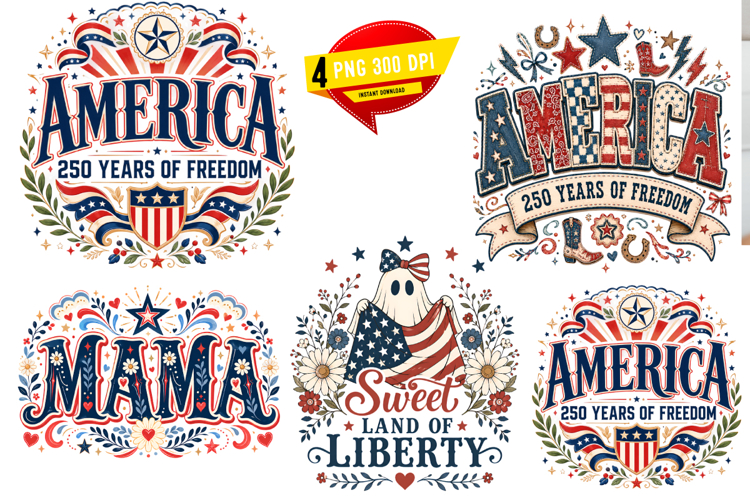 Patriotic USA Sublimation Design, Fourth of July Retro PNG example image 1