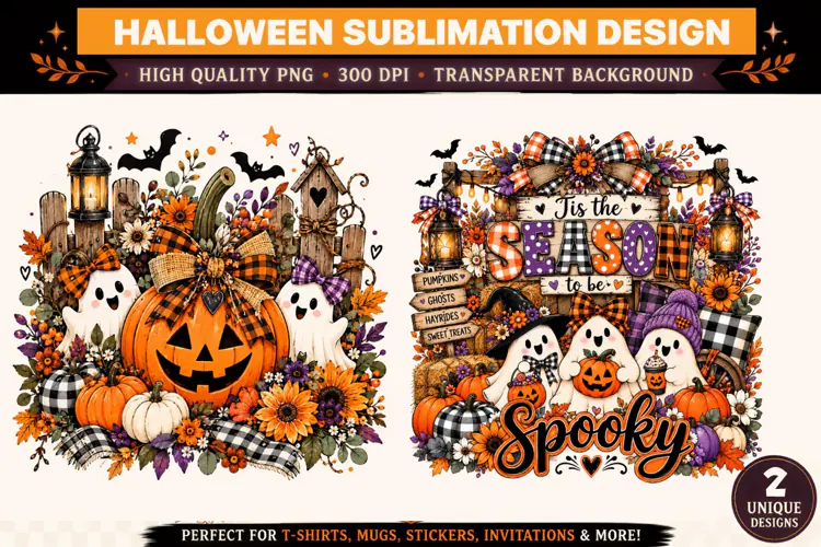 Spooky Halloween Pumpkin Sublimation Design, Halloween Ghost