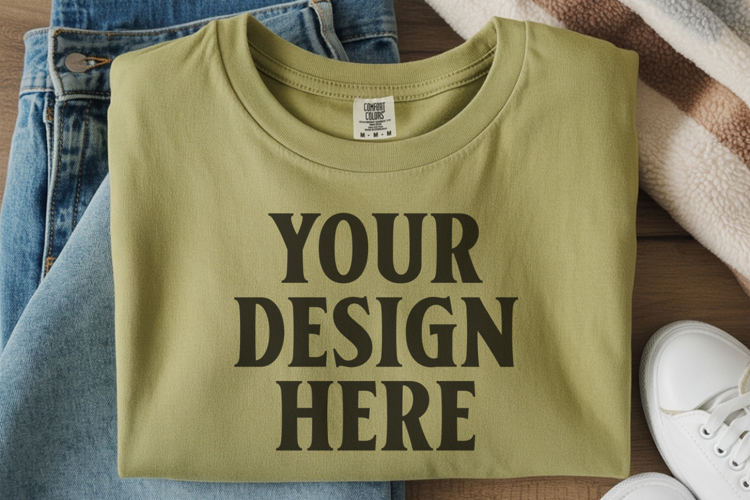 Moss Comfort Colors 1717 Folded Tshirt Mockups