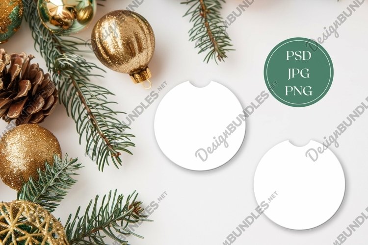 Christmas Car Coasters Mock Up, Round Coaster Mock Up example image 1